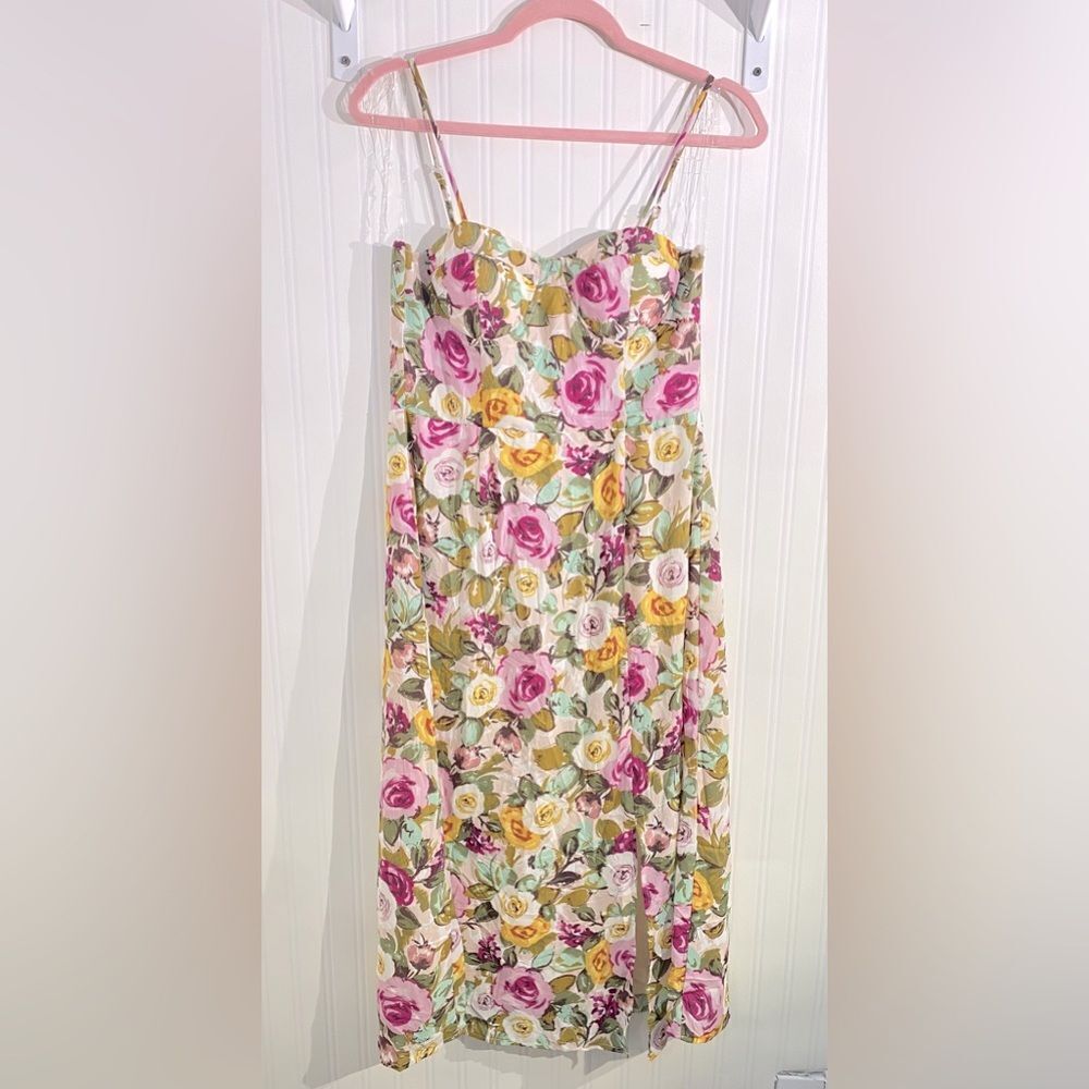 NWT Bohme Kim Floral Midi Strapy sleeveless Dress W/ Slit in Pink Size S - Picture 2 of 9